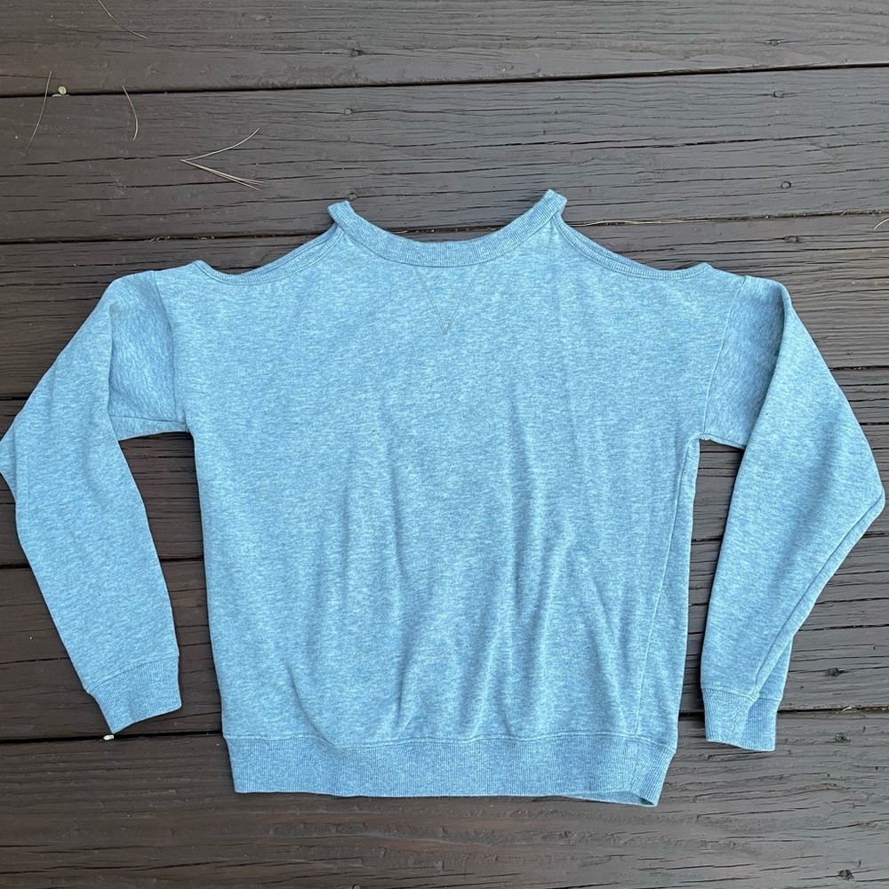 Grey BCBG sweater with cold shoulders
